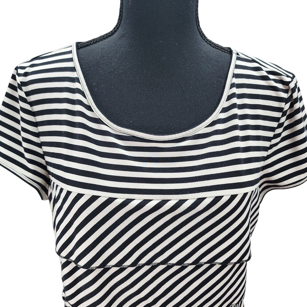 Laundry Shelly Segal Top L 90s Boho Tiered Black White Striped Layering Shirt - Picture 4 of 13